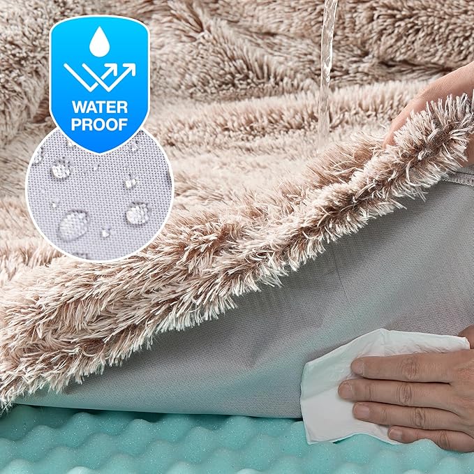 EHEYCIGA Foldable XXL Dog Bed, Faux Fur Fluffy Pet Couch Bed for Extra Large Dogs, Orthopedic Calming Memory Foam Pet Bed, Washable Soft Pet Sofa Bed with Non-Slip Bottom, Faded Brown, 54"x38"x7.5"-PurrikoPets