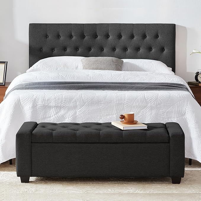 48" Ottoman with Storage, Storage Ottoman Bench with Safety Hinge, Upholstered Entryway Bench with Seating for Bedroom, Living Room, Holds up to 330 lb, Dark Gray-PurrikoPets