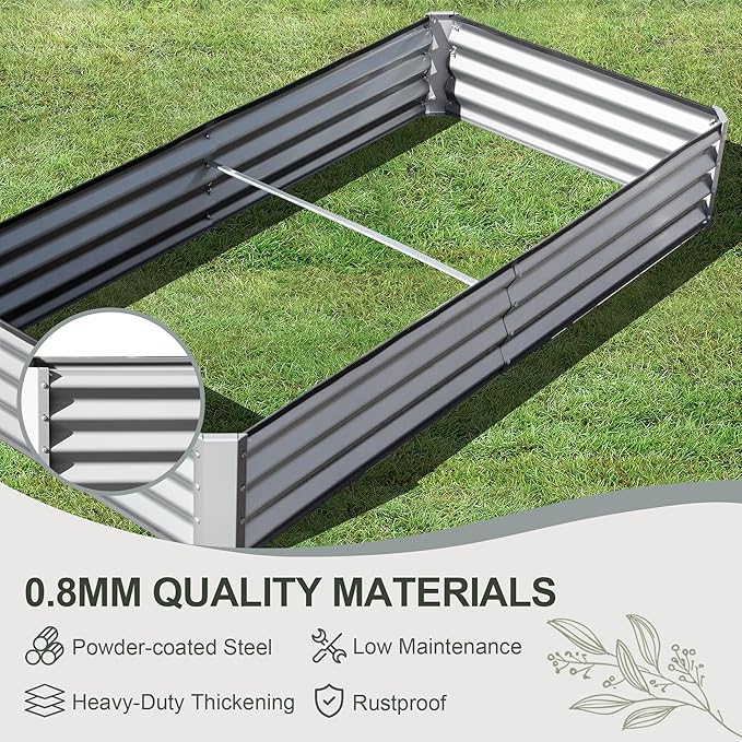 Domi Galvanized Raised Garden Bed, 8x4x1Ft Thickening Metal Planter Box for Vegetables Bottomless for Backyard Outdoor, 1" Deep w/ 228 Gallon Capacity - Silvery-PurrikoPets