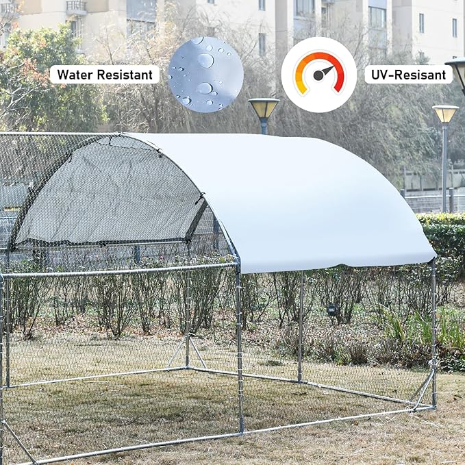 4ever2buy Large Metal Chicken Coop with Run Walk-in Poultry Cage Chicken Runs House Pen Cage Dome Roofed Chicken Coops with Anti-Ultraviolet Cover for Outdoor Backyard Farm Use 9.5'W x 19.3'L x 6.3'H-PurrikoPets