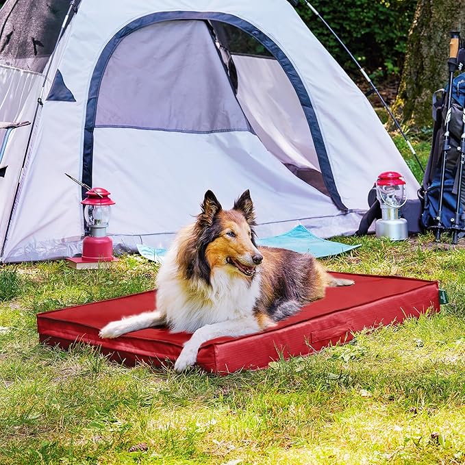 FurHaven Cooling Dog Bed – XL Foam Mattress for Joint Pain Relief, Waterproof Liner, Removable Washable Cover, Durable for Outdoor Use, Deluxe Grid Indoor/Outdoor Bed – Red, Jumbo-PurrikoPets