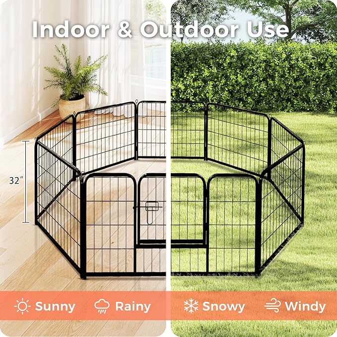 32 Inch Dog Playpen - 8 Panels Metal Pet Exercise Pen for Small-Medium Dogs, Indoor/Outdoor Dog Fence for Yard, Garden, Camping & RV Travel-PurrikoPets
