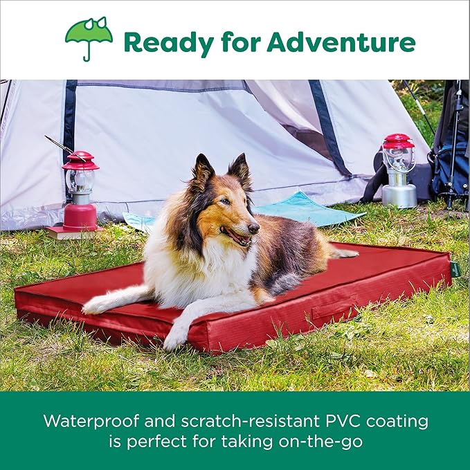 FurHaven Cooling Dog Bed – XL Foam Mattress for Joint Pain Relief, Waterproof Liner, Removable Washable Cover, Durable for Outdoor Use, Deluxe Grid Indoor/Outdoor Bed – Red, Jumbo-PurrikoPets