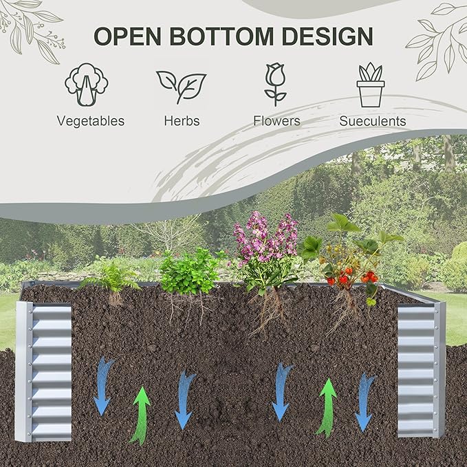 Domi Raised Garden Beds Outdoor, 8x4x2ft Thickening Tall Metal Rectangular Deep Root Box Planter for Vegetables, Flowers, Herbs, and Succulents 2" Deep w/ 456 Gallon Capacity - Silvery-PurrikoPets