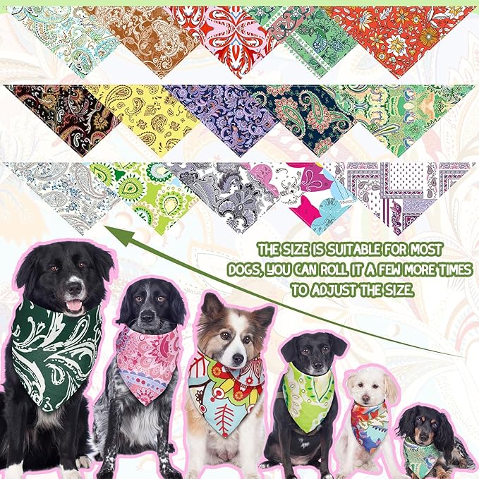 100 Pcs Dog Bandanas Bulk Pet Bibs Colorful Triangle Scarf Pet Bandanas for Medium Large Dogs Spring Summer Birthday Costume Decoration (Paisley)-PurrikoPets