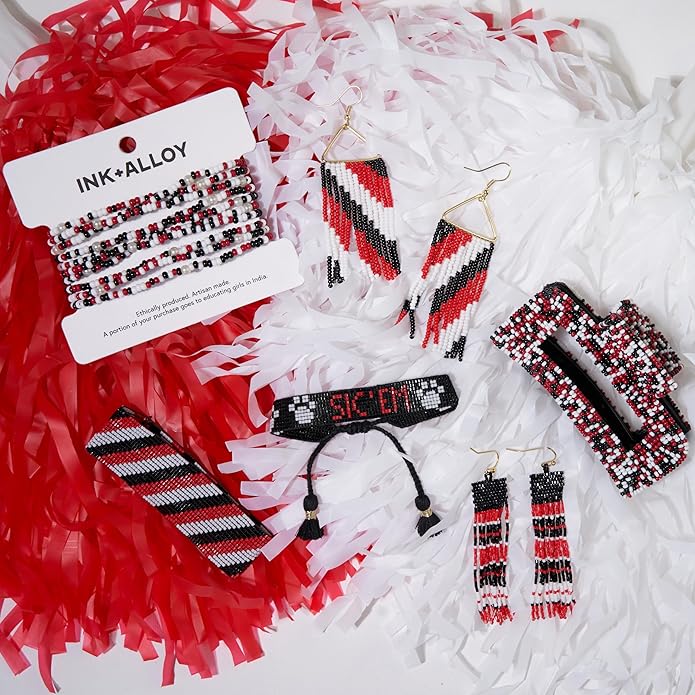 INK+ALLOY Game Day Earrings for Women, Luxe Beaded Fringe Earrings for Football Gameday Outfits, Handmade Jewelry for College Students, Team Gifts, Teachers, Football Moms