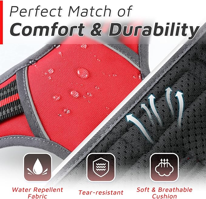 Eagloo Dog Harness Medium Sized Dog, No Pull Service Vest with Reflective Strips and Control Handle, Adjustable and Comfortable for Easy Walking, No Choke Pet Harness with 2 Metal Rings, Red, M-PurrikoPets