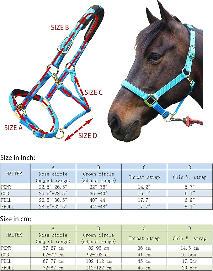 T TEKE Adjustable Horse Halters by Heavy Duty Soft Nylon, Padded with Anti-rubbing Waffle Neoprene on Both Crown & Nose-PurrikoPets