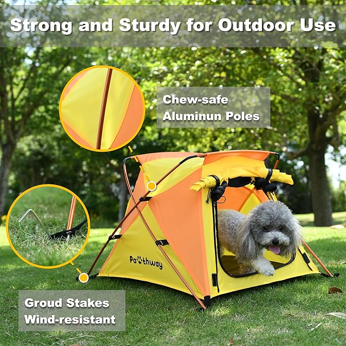 Dog Tent and Portable Playpen Outdoor Waterproof, with Aluminum Poles and Camping Mat, Pet Tent with Zippered Mesh Door, Dog House Outdoor, for Camping, Travel, Backyard, Patio (Yellow, Small)-PurrikoPets