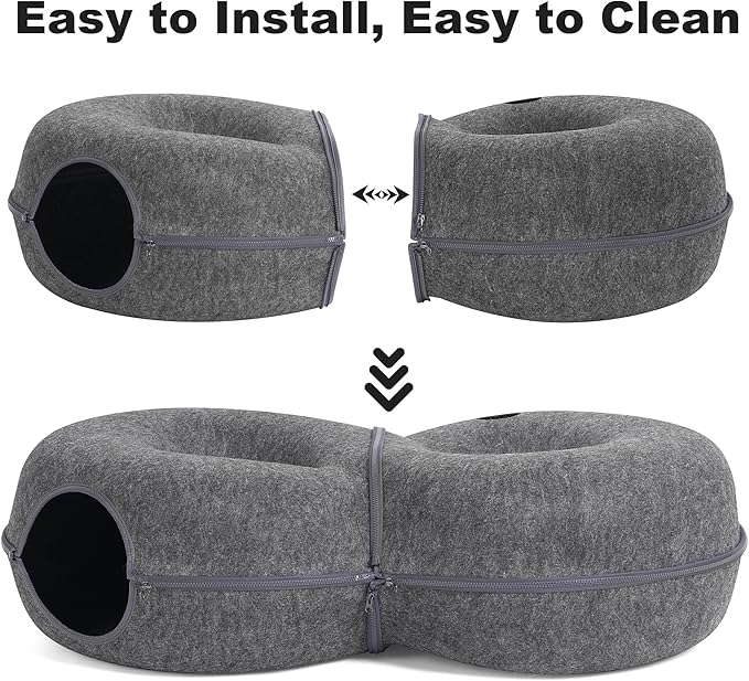 8-Shaped Large Cat Tunnel Bed for Indoor Cats, Infinite Circulation Peekaboo Cat Cave with 12 Toy Balls, Cat Donut Tunnel for Cats up to 30 Pounds (Dark Grey, L 38x24x11in)-PurrikoPets