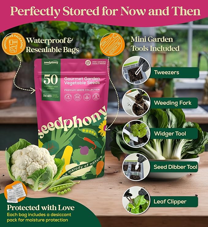 50 Gourmet Garden Vegetable Seeds Variety Pack - 34,455+ Non-GMO Heirloom Vegetables Seeds for Planting Indoor Outdoor: Broccoli, Carrot, Onion, Lettuce, Pepper - Gardening Seed Packets-PurrikoPets