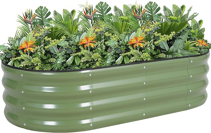 G GOOD GAIN Galvanized Metal Raised Garden Bed Kit - 4x2x1FT Outdoor Planter Box with Safety Edging and Gloves for Vegetables, Fruits, Flowers(Oliver Green, 1PC)-PurrikoPets