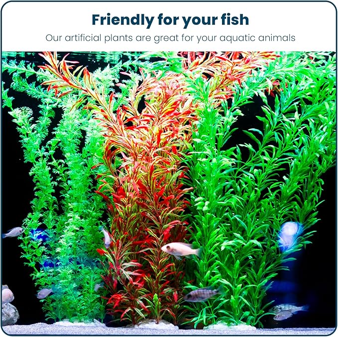 3PCS Artificial Aquarium Plants Set Extra Large - Big Natural Looking Plastic Decoration for Fish, Axolotl and Turtle Tanks – Tall Realistic Tank, Swamp and Pond Fake Plant Decorations.-PurrikoPets