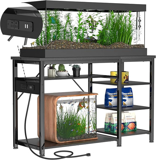 40-50 Gallon Fish Tank Stand: Heavy Duty Aquarium Stand with Power Outlets and Cabinet for Fish Tank Accessories Storage - Metal Frame, 1000LBS Capacity, Suitable for Fish & Reptile Terrariums-PurrikoPets