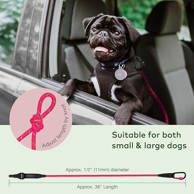 Dog Seat Belt for Car | Universal Dog Car Seatbelt | Durable Reflective Rope with Clip Hook Latch, Buckle and Carabiner- Safe and Secure Pet Safety Restraint (Pink)-PurrikoPets
