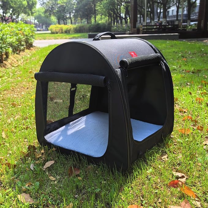 Fabric Portable Pet Kennel/Shelter, Single, Black 20"x20"x19.5" - Car Seat-Belt Fixture Included-PurrikoPets