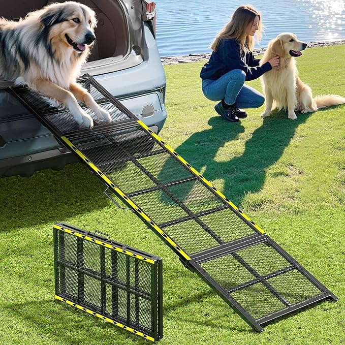 Dog Ramp for Car, 74x20 Inches Outdoor Portable Dog Ramps for Large Dogs with Reflective Strips, Non-Slip Surface Pet Ramp (Support Up to 150LBS)-PurrikoPets