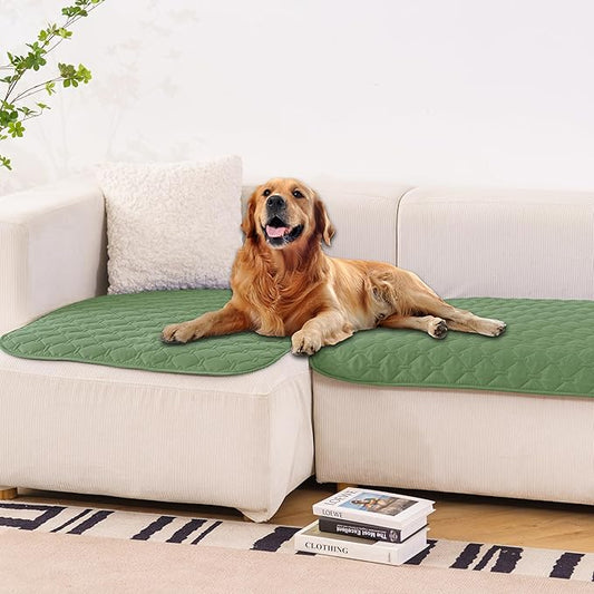 gogobunny 100% Double-Sided Waterproof Dog Bed Cover Pet Blanket Sofa Couch Furniture Protector for Puppy Large Dog Cat, Reversible (32x53 Inch (Pack of 1), Dark Green/Light Green)-PurrikoPets