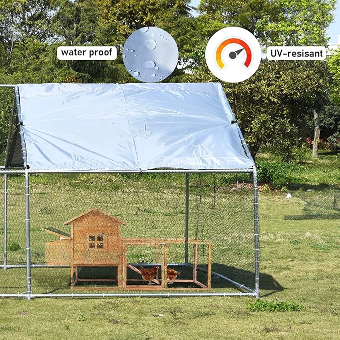 1.26'' Large Metal Chicken Coop Run Walk in, Chicken Runs for Yard with Cover, Chicken Pens Outdoor, Spire Roofed Outside Dog Kennel with Roof (9.8’Lx13.1’Wx6.4’H)-PurrikoPets