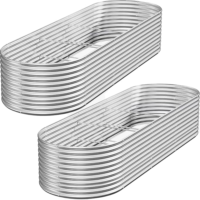 FRIZIONE 2pcs 9 in 1 Tall 8x2ft Galvanized Raised Garden Bed Outdoor,Steel Garden Bed for Vegetables,Above Ground Garden Box for Flower,Metal Raised Beds for Gardening-PurrikoPets