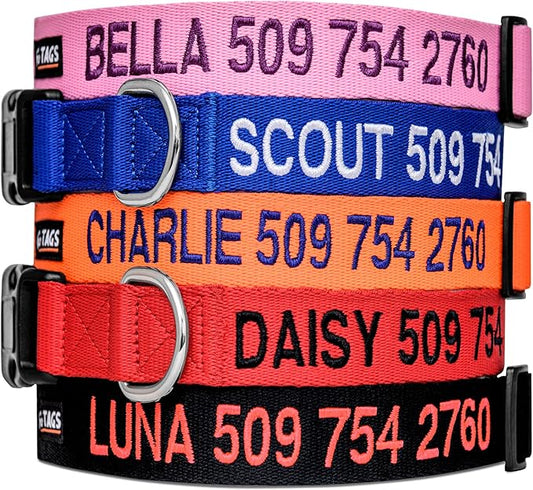 GoTags Personalized Dog Collar, Custom Embroidered with Pet Name and Phone Number in Blue, Black, Pink, Red and Orange, for Boy and Girl Dogs or Cats, Adjustable Sizes, Small, Medium, and Large-PurrikoPets