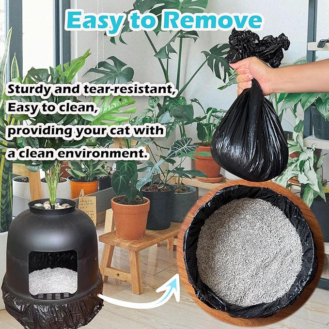 50 Pack Litter Box Liners Compatible with Lifewit Litter Box Cat, Elastic Band Trash Bags for Disposal of Cat Waste, Waterproof and Leak Proof (Black)-PurrikoPets