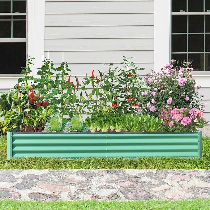 Domi Galvanized Raised Garden Bed, 6x3x1Ft Thickening Metal Planter Box for Vegetables Bottomless for Backyard Outdoor, 1" Deep w/ 128 Gallon Capacity - Green-PurrikoPets