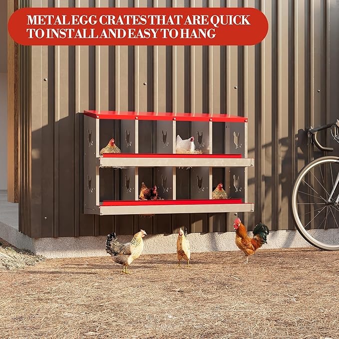 8 Hole Chicken Nesting Box with Roll Out Egg Tray, Rustproof & Ventilated Chicken Laying Boxes for Hens, Chickens, Ducks | Easy-Clean Poultry Coop Accessories-PurrikoPets