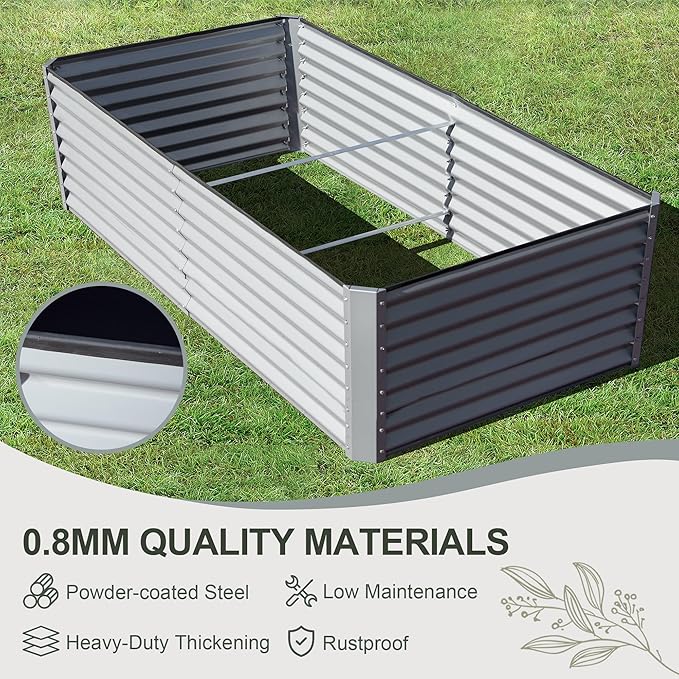 Domi Raised Garden Beds Outdoor, 8x4x2ft Thickening Tall Metal Rectangular Deep Root Box Planter for Vegetables, Flowers, Herbs, and Succulents 2" Deep w/ 456 Gallon Capacity - Silvery-PurrikoPets