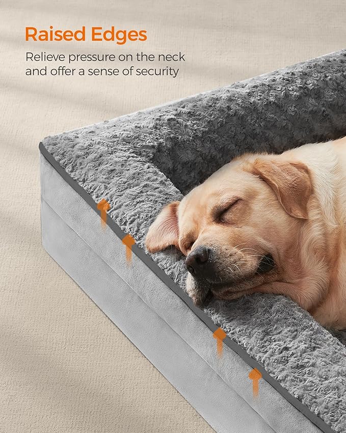 Feandrea Orthopaedic Dog Bed for Large Dogs, Waterproof Dog Sofa Bed with Removable Washable Cover, 42 x 32 x 7 Inches, Dove Gray UPGW253G01-PurrikoPets