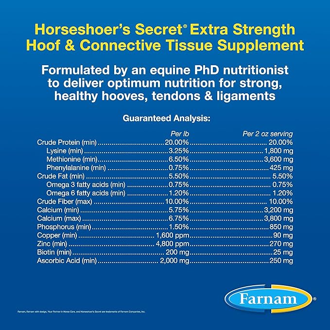 Farnam Horseshoer's Secret Extra Strength Hoof Supplements & Connective Tissue Supplement, Promotes Strong, Healthy Hooves, Tendon & ligaments, 7.5 lbs, 60 Day Supply-PurrikoPets