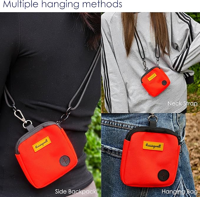 Dog Treat Pouch for Pet Walking and Training with Clicker Poop Bags Small Fanny Zipper Pack Holder for Puppy Snack Dispenser Kit for Leash and Outdoor Use (Orange)-PurrikoPets