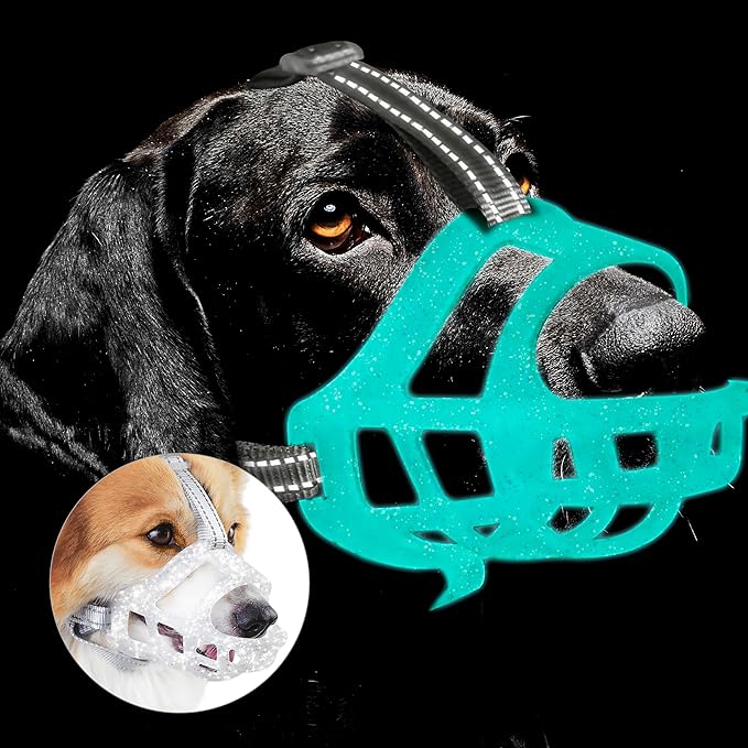 Glow-in-The-Dark Dog Muzzle, Basket Muzzle for Small Medium Large Dogs,Anti-Biting Chewing, Lightweight Cage Design,Allows Drinking & Panting,for Grooming & Training Size S-PurrikoPets