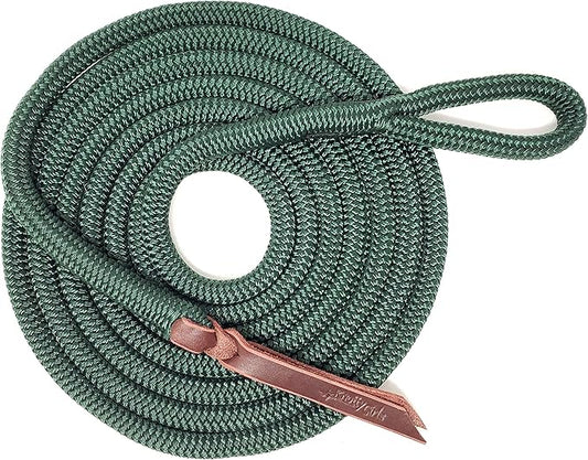 Double Braid Lead Rope with Eye Splice Loop, 12-14FT Lengths (Hunter Green, 14 ft.)-PurrikoPets