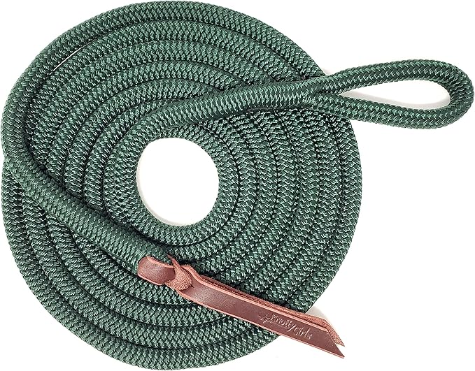 Double Braid Lead Rope with Eye Splice Loop, 12-14FT Lengths (Hunter Green, 12 ft.)-PurrikoPets
