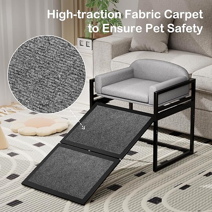 Dog Ramp Doggie Stairs with Seat Mate,Puppy Chair Get on High Bed Couch Office Window Perch,Non Slip Dachshunds Foldable Ladder,Pet Doggy Step for Small Old Dogs,Chihuahua Cat Platform Grey-PurrikoPets