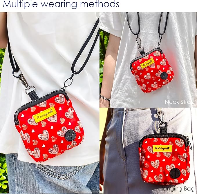 Dog Treat Pouch for Pet Walking and Training with Clicker Poop Bags Small Fanny Zipper Pack Holder for Puppy Snack Dispenser Kit for Leash and Outdoor Use (Valentine)-PurrikoPets