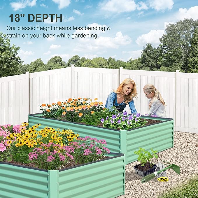 Domi Raised Garden Beds Outdoor, 8x4x1.5Ft Thickening Tall Metal Rectangular Deep Root Box Planter for Vegetables, Flowers, Herbs, and Succulents 1.5" Deep w/ 342 Gallon Capacity - Green-PurrikoPets