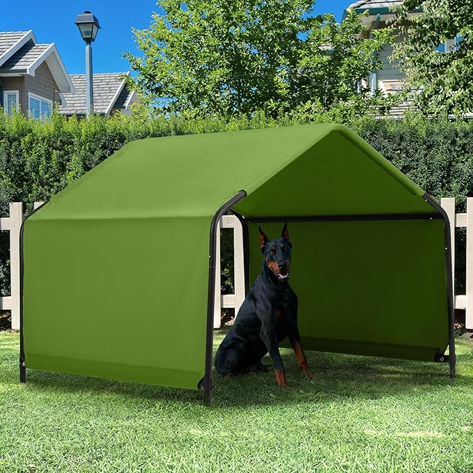 Dog Shade Shelter Outdoor 4'x4'x3' Tent for Large Medium Dogs, Outside Sun Rain Canopy Pet House for Livestock Pigs Cats with Waterproof Roof Ground Nails,Deep Green-PurrikoPets