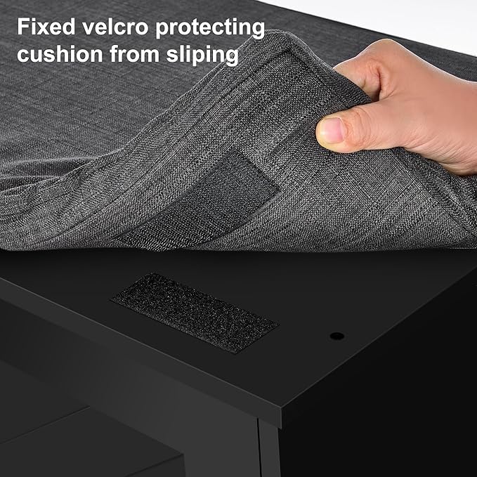 2-Tier Storage Bench, Shoe Bench with Padded Seat Cushion, Entryway Bench with 2 Barn Doors, Adjustable Shelf, 13.8" D x 39.4" W x 17.7" H, for Entryway, Living Room, Bedroom, Black-PurrikoPets