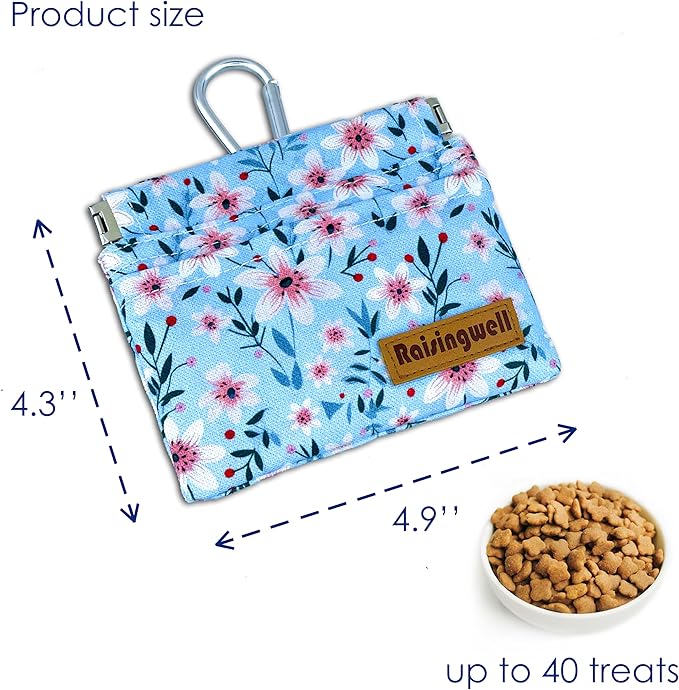 Dog Treat Pouch, Small Cotton Pocket Sized Training Holder, Hand Free Walking Fanny Bag with Carabiner, Self-Closing Pet Feed Snack Reward, Behavior Aids for Puppy Travel or Outdoor Use-PurrikoPets
