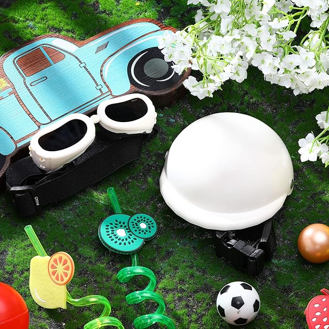 Frienda Dog Helmet and Goggles, UV Protection Doggy Sunglasses and 4 Inch Padded Puppy Motorcycle Helmet Adorable Dog Goggles with Adjustable Belt for Small Dogs Puppy Riding(White,S)-PurrikoPets