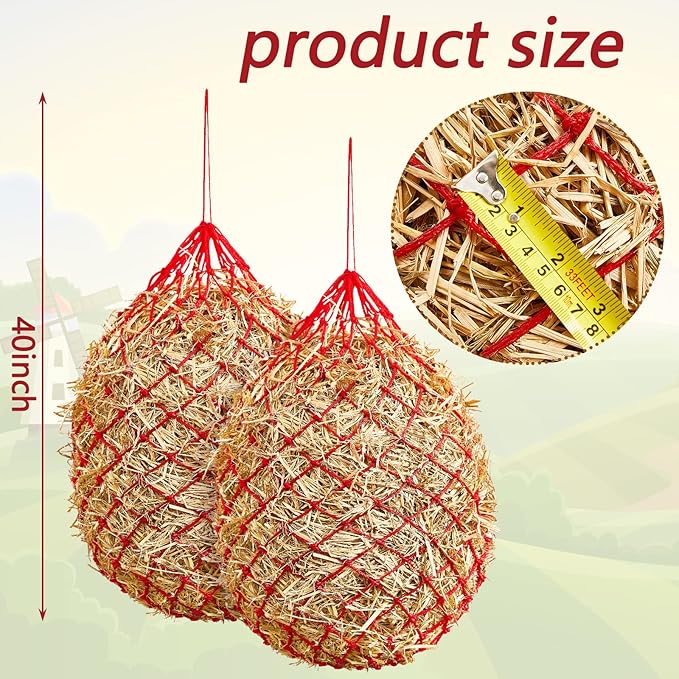 Fabbay 4 Pcs Slow Feed Hay Net Feeder Hay Bag for Horses Slow Feeder 40 Inch Length with 2 Inch Holes Hanging Horse Feed Net for Goat Cattle Equine Stalls Barn Supplies(Red)-PurrikoPets