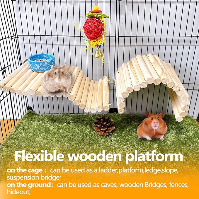 2Pcs Chinchilla Wood Ledge Hamster Wooden Flexible Platform Perch Climbing Toys Cage Accessories for Rat Mouse Sugar Glider Small Animal-PurrikoPets