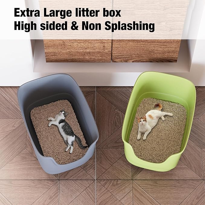 Gefryco Jumbo Cat Litter Box with High Sides, Extra Large for Muti Cats Open Big Cat Litter Box Anti-Splashing, High Wall Litter Tray for Indoor Medium and Large Cats(2Pack)-PurrikoPets