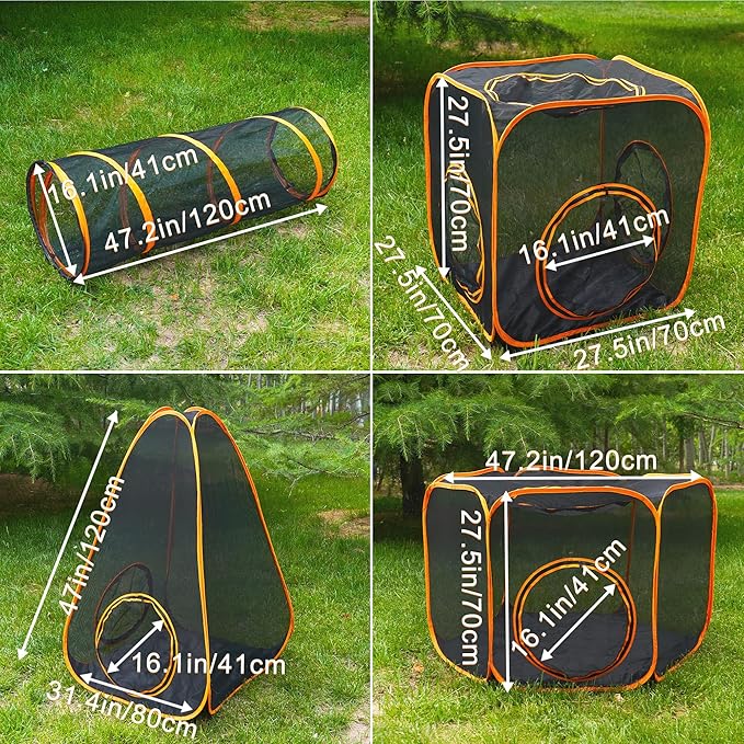 7 in 1 Outdoor Cat Enclosure, Foldable Pop-Up Mesh Playpen Tunnel for Pet Run, Foldable Outside Enclosed Tent Cage for Small Dogs, Rabbit and Other Animals-PurrikoPets