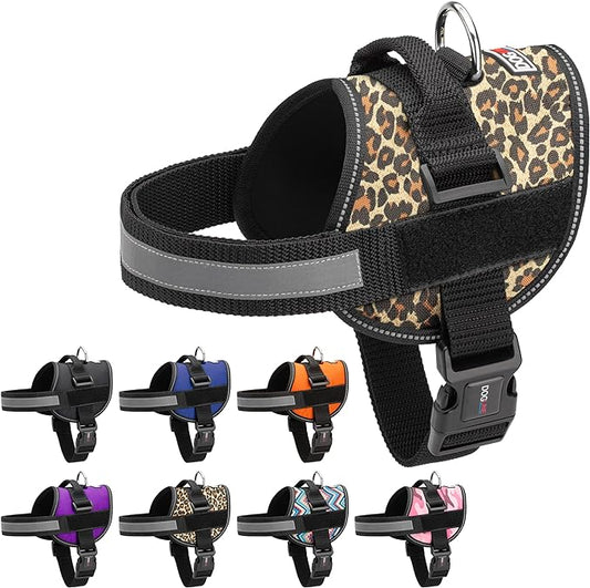 Dogline Dog Harness, Reflective No-Pull Adjustable Vest with Handle for Walking, Training, Breathable, No - Choke Harness for Small, Medium or Large Dogs Room for Patches Leopard Brown L 27"-34"-PurrikoPets