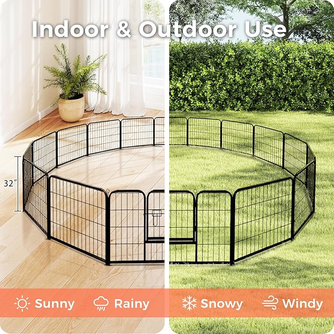 32 Inch Dog Playpen - 16 Panels Metal Pet Exercise Pen for Small-Medium Dogs, Indoor/Outdoor Dog Fence for Yard, Garden, Camping & RV Travel-PurrikoPets