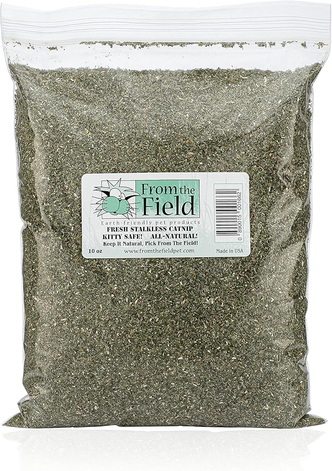 from The Field | Fine Ground Stalkless Catnip | Premium USA-Grown Catnip for Toys & Playtime | Fresh, Potent, Non-Toxic, Eco-Friendly | Safe for Kittens & Cats | Resealable 10 Oz Bag-PurrikoPets