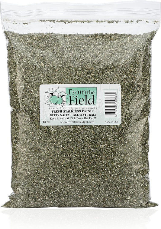 from The Field | Fine Ground Stalkless Catnip | Premium USA-Grown Catnip for Toys & Playtime | Fresh, Potent, Non-Toxic, Eco-Friendly | Safe for Kittens & Cats | Resealable 10 Oz Bag-PurrikoPets